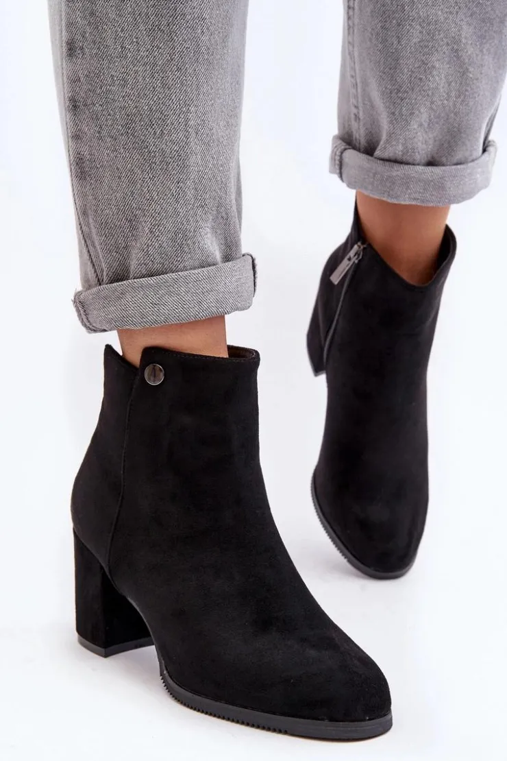 Evento Botki Wiosenne|Czarne Botki*Zamszowe Botki Damskie Na Słupku Czarne Selela