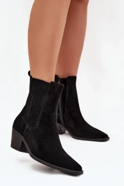 Damskie Boto Zamszowe Botki Damskie Na Słupku Ocieplane Czarne Arelia