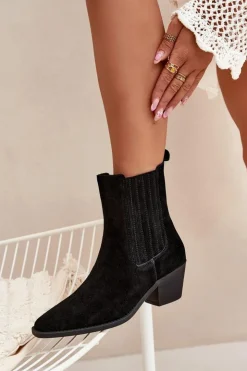 Damskie Boto Zamszowe Botki Damskie Na Słupku Ocieplane Czarne Arelia