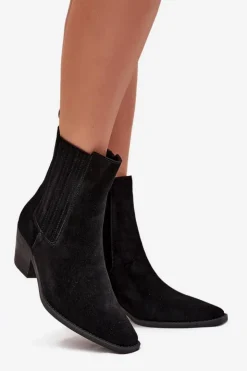 Damskie Boto Zamszowe Botki Damskie Na Słupku Ocieplane Czarne Arelia