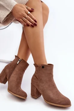 Damskie Evento Zamszowe Botki Damskie Na Słupku Brązowe Selela