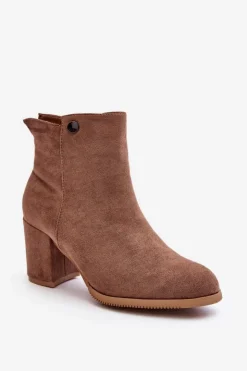 Damskie Evento Zamszowe Botki Damskie Na Słupku Brązowe Selela