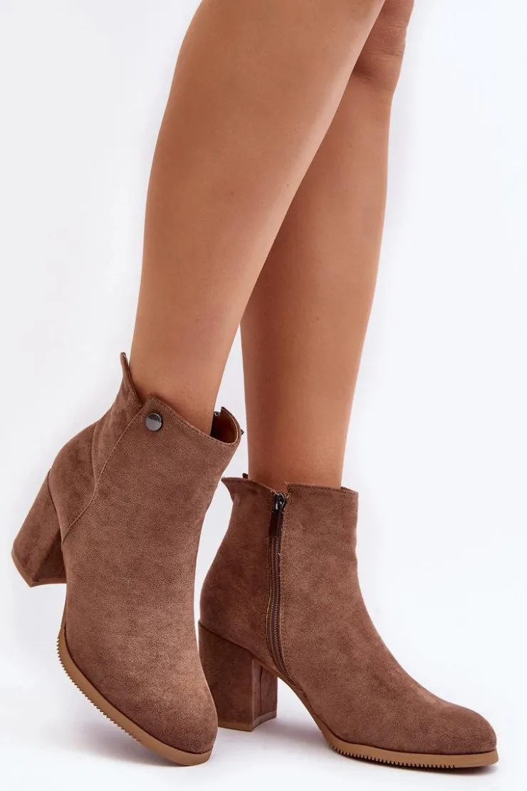 Damskie Evento Zamszowe Botki Damskie Na Słupku Brązowe Selela