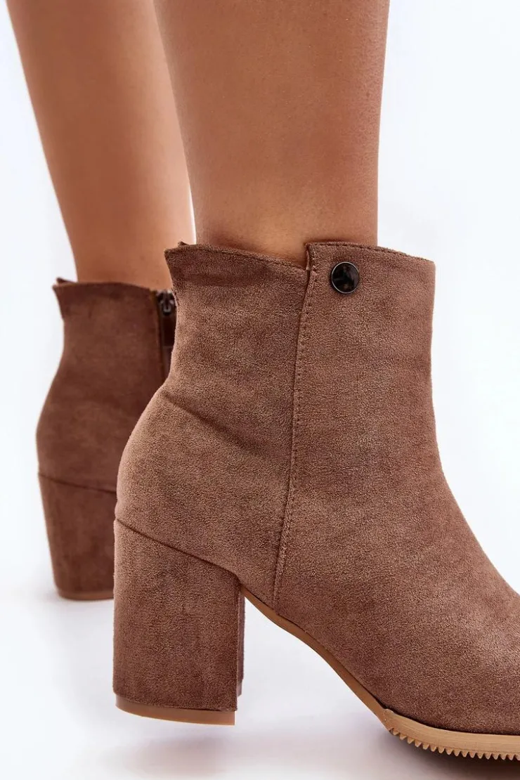 Damskie Evento Zamszowe Botki Damskie Na Słupku Brązowe Selela