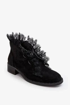 New Boto Zamszowe Botki Damskie Na Płaskim Obcasie Czarne Klemovia