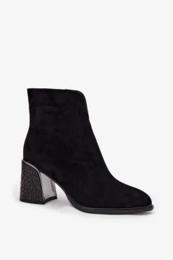 Sale Buty damskie Vinceza Zamszowe Botki Damskie Na Słupku Z Tłoczeniem Ocieplane Vinceza 66801 Czarne