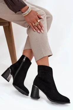 Sale Buty damskie Vinceza Zamszowe Botki Damskie Na Słupku Z Tłoczeniem Ocieplane Vinceza 66801 Czarne