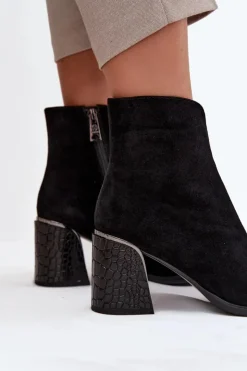 Sale Buty damskie Vinceza Zamszowe Botki Damskie Na Słupku Z Tłoczeniem Ocieplane Vinceza 66801 Czarne