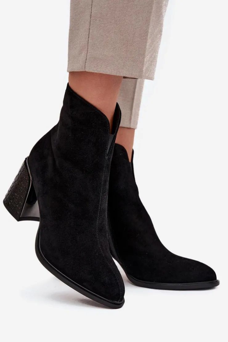 Sale Buty damskie Vinceza Zamszowe Botki Damskie Na Słupku Z Tłoczeniem Ocieplane Vinceza 66801 Czarne