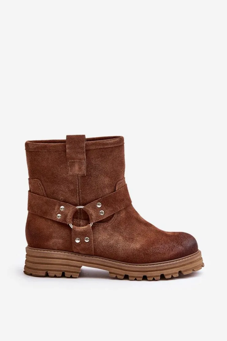 Boto Botki Płaskie|Botki Zamszowe*Zamszowe Botki Damskie Na Płaskim Obcasie Lewski 3610 Brązowe Brązowy
