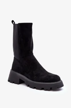 Outlet Boto Zamszowe Botki Damskie Na Płaskim Obcasie Czarne Altandros