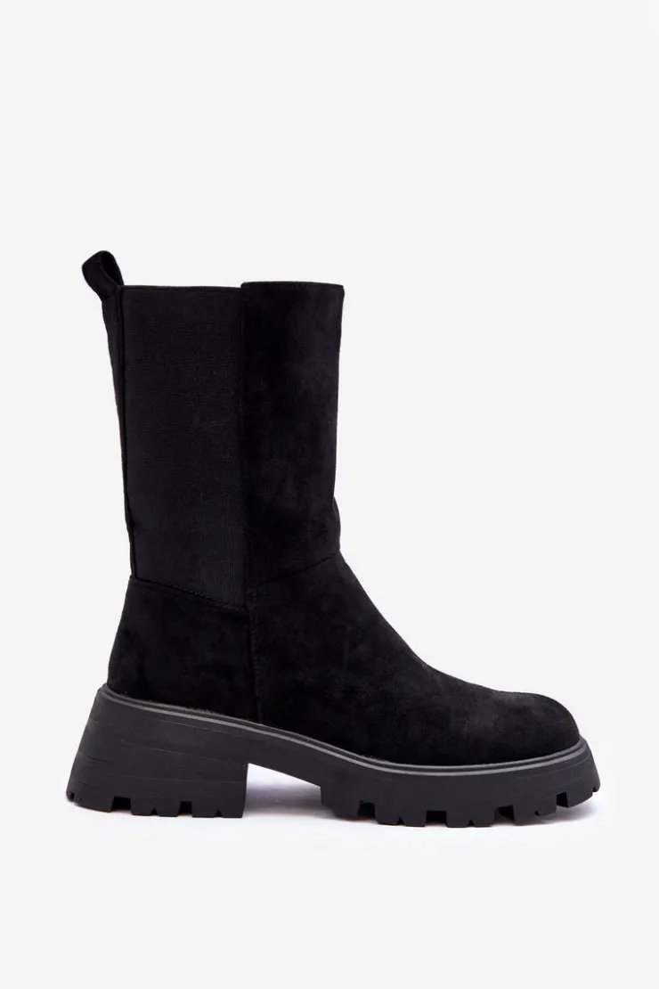 Outlet Boto Zamszowe Botki Damskie Na Płaskim Obcasie Czarne Altandros