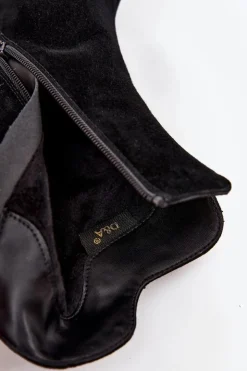 Damskie D&A Zamszowe Botki Damskie Na Słupku Z Ozdobą CR52-686 Czarne