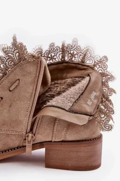 Damskie Boto Zamszowe Botki Damskie Na Płaskim Obcasie Beżowe Klemovia