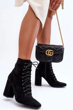 Best Boto Zamszowe Botki Damskie Na Słupku Czarne Saolio