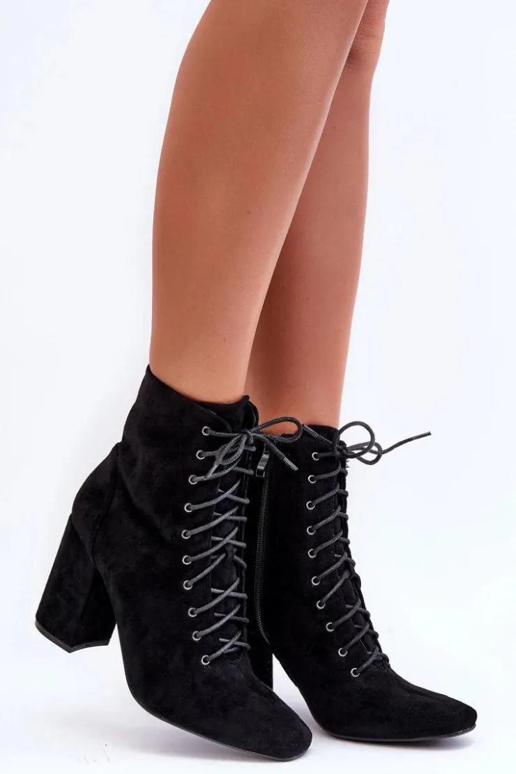 Best Boto Zamszowe Botki Damskie Na Słupku Czarne Saolio
