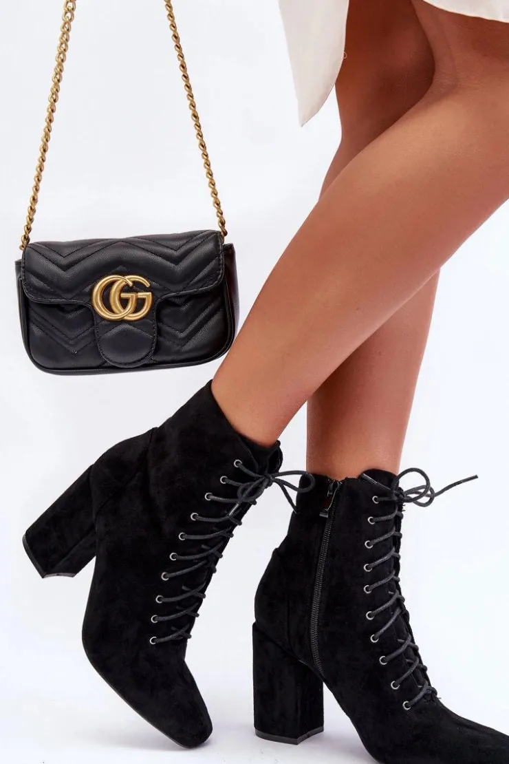 Best Boto Zamszowe Botki Damskie Na Słupku Czarne Saolio