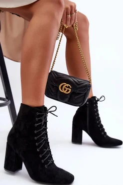 Best Boto Zamszowe Botki Damskie Na Słupku Czarne Saolio