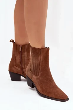 Best Boto Zamszowe Botki Damskie Na Słupku Ocieplane Camel Arelia