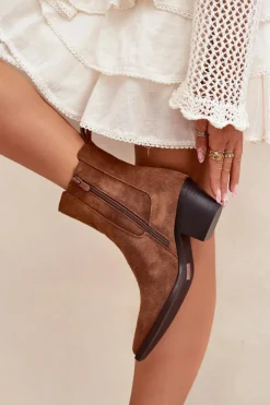 Best Boto Zamszowe Botki Damskie Na Słupku Ocieplane Camel Arelia