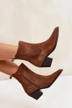 Best Boto Zamszowe Botki Damskie Na Słupku Ocieplane Camel Arelia