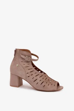 Maciejka Botki Wiosenne|Botki Maciejka*Zamszowe Botki Damskie Na Słupku 06893-10 Ciemnobeżowe