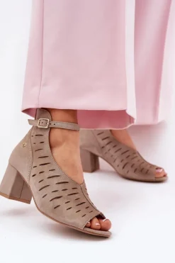 Maciejka Botki Wiosenne|Botki Maciejka*Zamszowe Botki Damskie Na Słupku 06893-10 Ciemnobeżowe