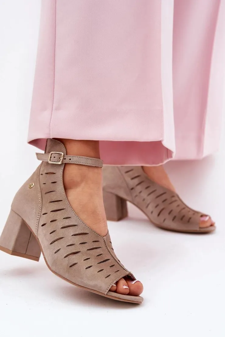 Maciejka Botki Wiosenne|Botki Maciejka*Zamszowe Botki Damskie Na Słupku 06893-10 Ciemnobeżowe