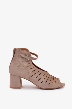 Maciejka Botki Wiosenne|Botki Maciejka*Zamszowe Botki Damskie Na Słupku 06893-10 Ciemnobeżowe