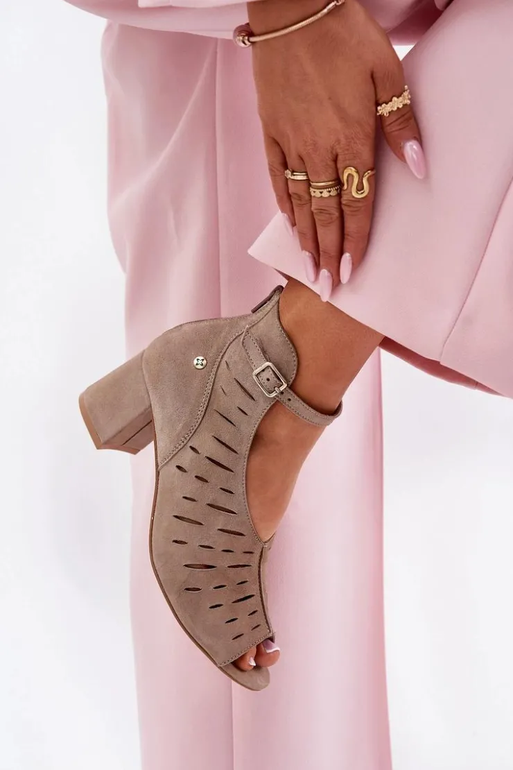 Maciejka Botki Wiosenne|Botki Maciejka*Zamszowe Botki Damskie Na Słupku 06893-10 Ciemnobeżowe