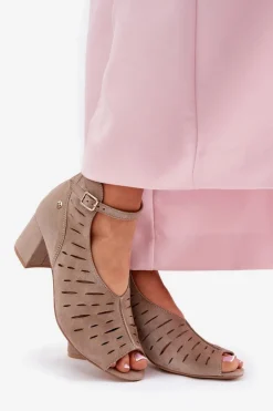 Maciejka Botki Wiosenne|Botki Maciejka*Zamszowe Botki Damskie Na Słupku 06893-10 Ciemnobeżowe