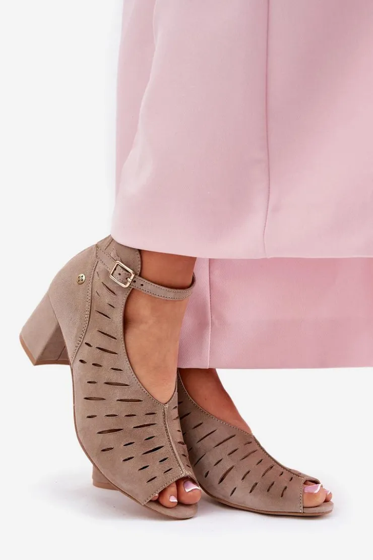 Maciejka Botki Wiosenne|Botki Maciejka*Zamszowe Botki Damskie Na Słupku 06893-10 Ciemnobeżowe