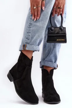 Boto Zamszowe Botki Damskie Na Suwak Czarne Nicole 2829 Czarny