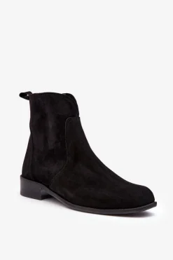 Boto Zamszowe Botki Damskie Na Suwak Czarne Nicole 2829 Czarny