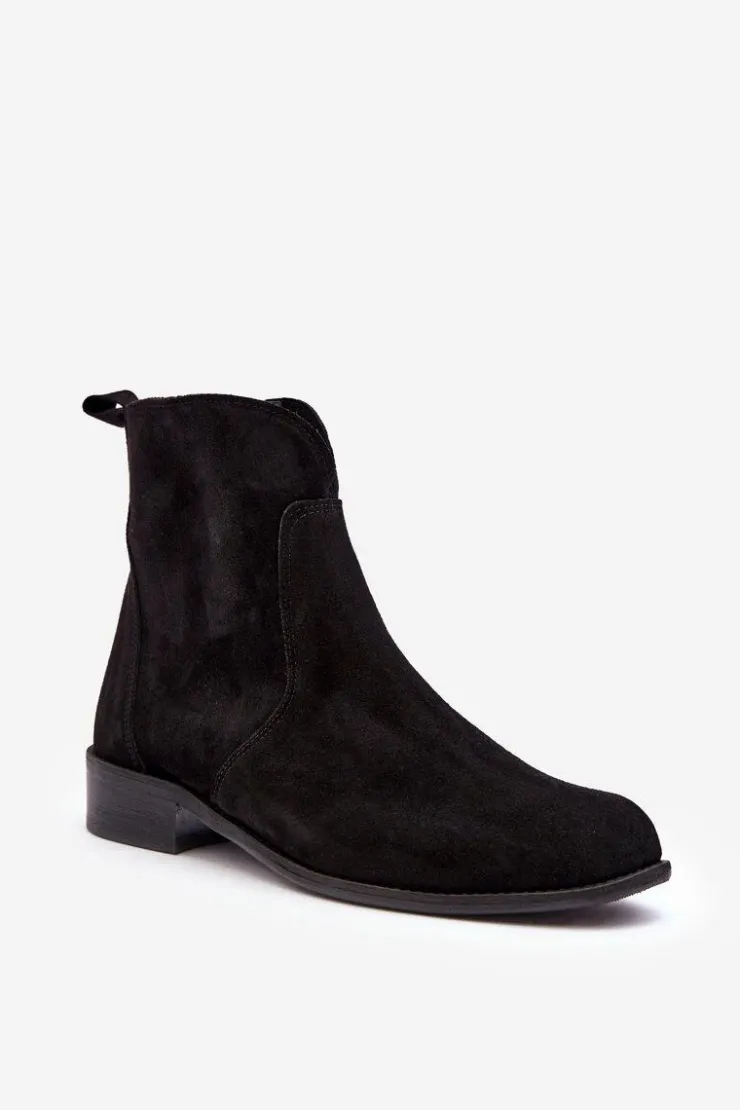 Boto Zamszowe Botki Damskie Na Suwak Czarne Nicole 2829 Czarny