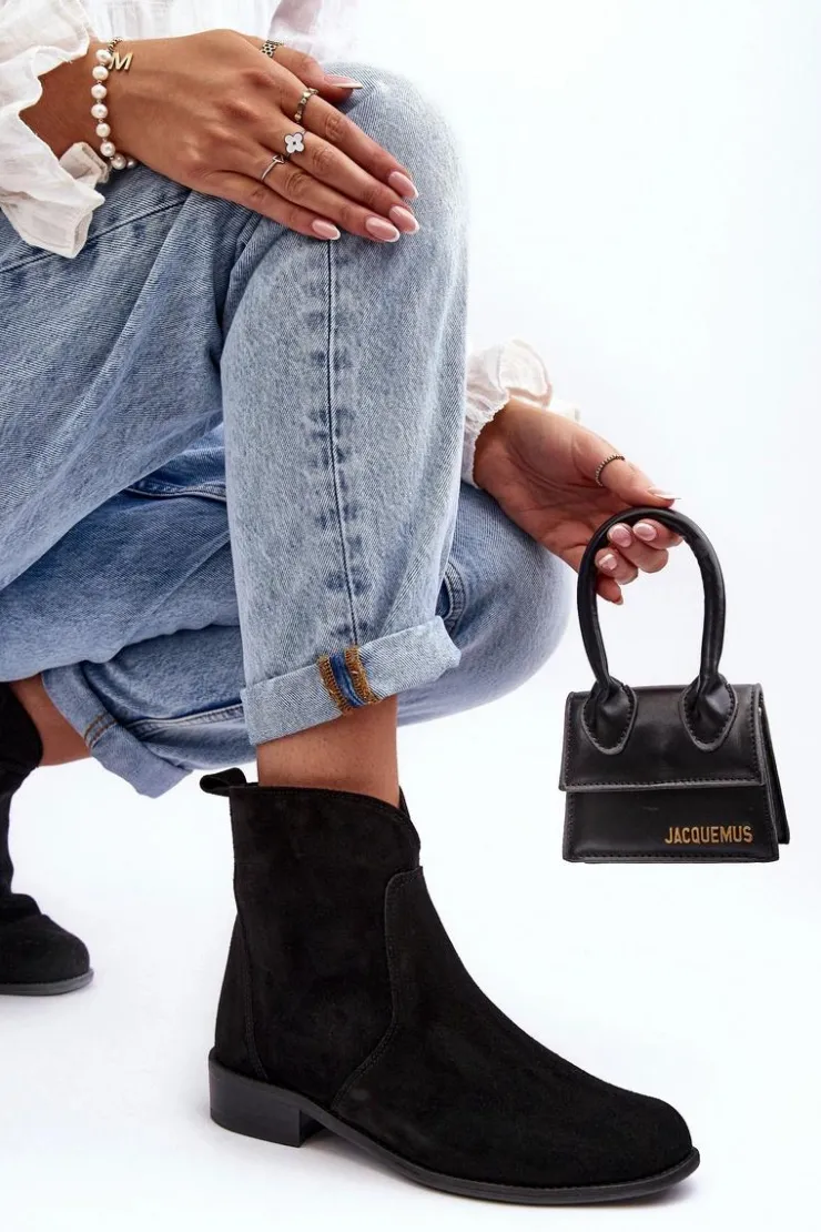 Boto Zamszowe Botki Damskie Na Suwak Czarne Nicole 2829 Czarny