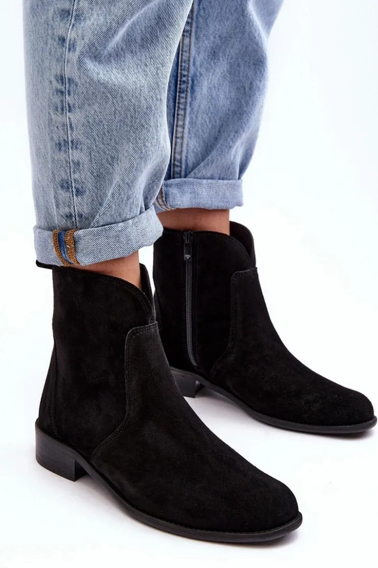 Boto Zamszowe Botki Damskie Na Suwak Czarne Nicole 2829 Czarny