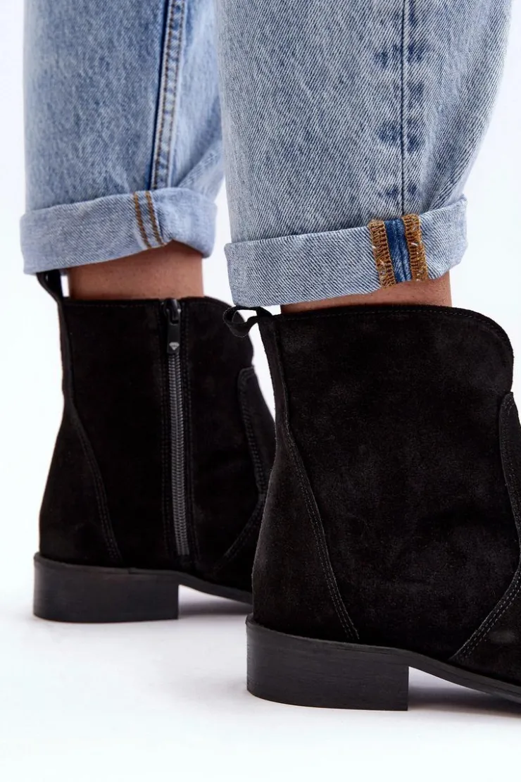 Boto Zamszowe Botki Damskie Na Suwak Czarne Nicole 2829 Czarny