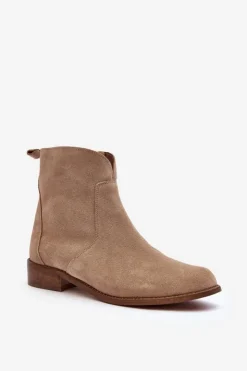 Discount Boto Zamszowe Botki Damskie Na Suwak Beżowe Nicole 2829