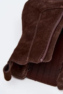 Damskie Boto Zamszowe Botki Damskie Na Słupku Ocieplane Brązowe Arelia
