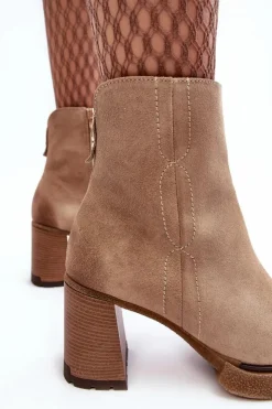 Damskie Boto Zamszowe Botki Damskie Na Słupku Beżowe Lemar Remilda