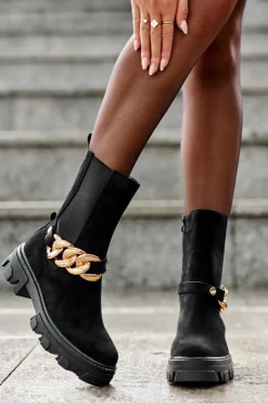 Hot Boto Zamszowe Botki Damskie Z Łańcuchem Czarne Nemette