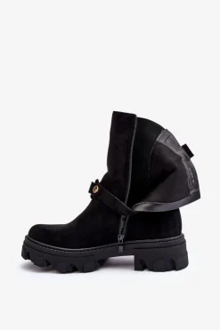Hot Boto Zamszowe Botki Damskie Z Łańcuchem Czarne Nemette