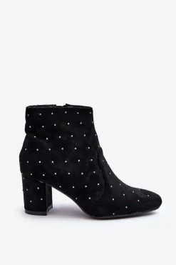 Boto Zamszowe Botki Damskie Zdobione Ćwiekami Czarne Antede