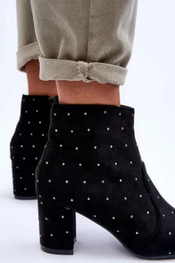 Boto Zamszowe Botki Damskie Zdobione Ćwiekami Czarne Antede