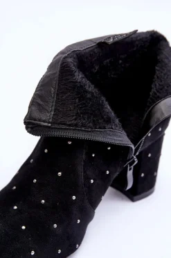 Boto Zamszowe Botki Damskie Zdobione Ćwiekami Czarne Antede