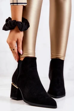 Boto Botki Na Słupku|Czarne Botki*Zamszowe Botki Kowbojki Ażurowe Czarne Helloni