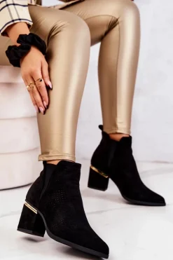 Boto Botki Na Słupku|Czarne Botki*Zamszowe Botki Kowbojki Ażurowe Czarne Helloni