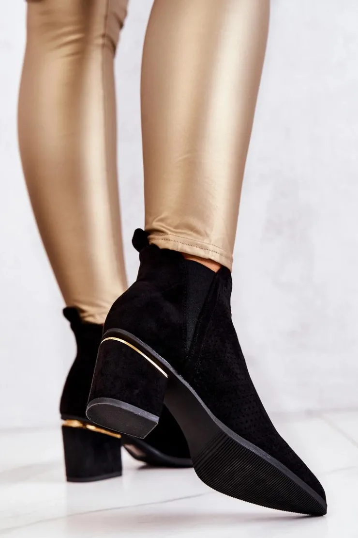 Boto Botki Na Słupku|Czarne Botki*Zamszowe Botki Kowbojki Ażurowe Czarne Helloni