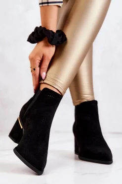 Boto Botki Na Słupku|Czarne Botki*Zamszowe Botki Kowbojki Ażurowe Czarne Helloni